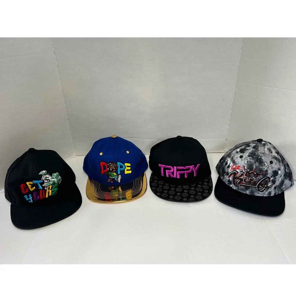 Get Yours Dope Trippy King Crown Design Lot of‎ 4 Mens Snapback Hats